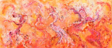 Painting titled "Red Moon Swinging" by Luís Bastos, Original Artwork, Acrylic Mounted on Wood Stretcher frame