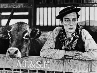 绘画 标题为“Buster Keaton in th…” 由Alejandro Cilento, 原创艺术品, 油 安装在纸板上