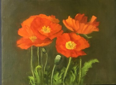 绘画 标题为“Red Poppies” 由Nicole Le Gall, 原创艺术品, 油 安装在木板上