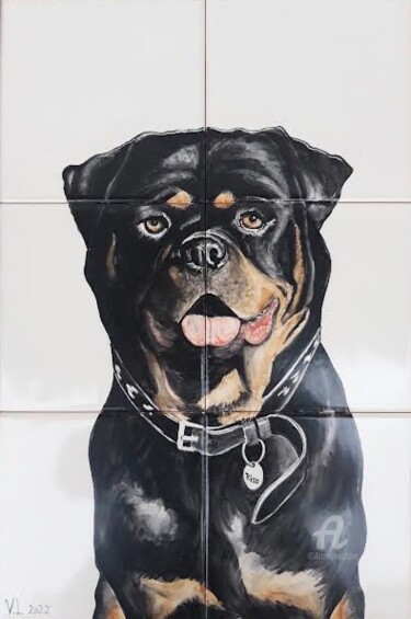 绘画 标题为“Rico the rottweiler” 由Venessa Lagrand, 原创艺术品, 颜料