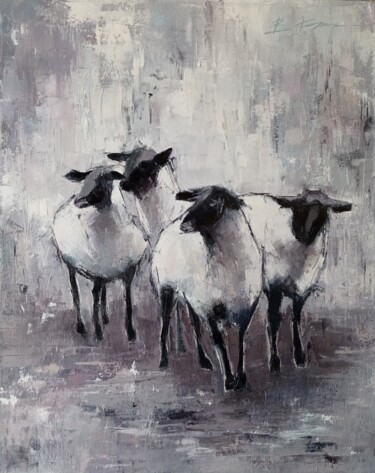 "Sheeps" oil on canvas palette knife 50*40 제목이 ""Sheeps" oil on can…"인 미술작품 Виктория Кернер로, 원작, 기름