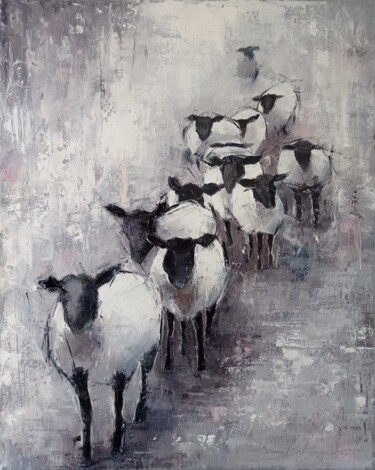 "Sheeps" oil painting on canvas palette knife 제목이 ""Sheeps" oil painti…"인 미술작품 Виктория Кернер로, 원작, 기름