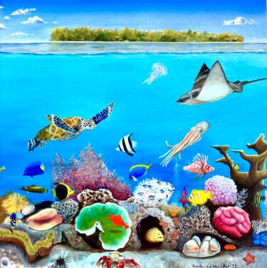 Peinture intitulée "Lagon" par Patrice Le Houedec, Œuvre d'art originale, Huile