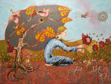 Painting titled "Jardin semé en 2008…" by Frédérique Lecoq, Original Artwork, Acrylic Mounted on Wood Stretcher frame