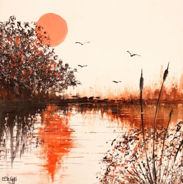 Orange, ile de Batz, Breta€ne 제목이 "Orange, ile de Batz…"인 미술작품 Marie-Pascale Le Goff (L’île à L’eau)로, 원작, 기름 나무 들것 프레임에 장착됨
