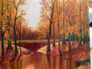 绘画 标题为“Autumn lake and for…” 由Nataliia Polehenko, 原创艺术品, 油