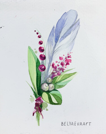Pintura intitulada "Tiny bouquet with w…" por Oleksandra Belyaeva, Obras de arte originais, Aquarela