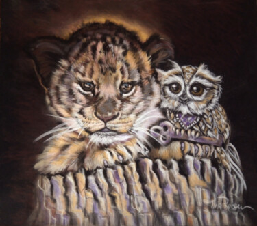 Peinture intitulée "Lionceau et la chou…" par Tinarebou, Œuvre d'art originale, Pastel