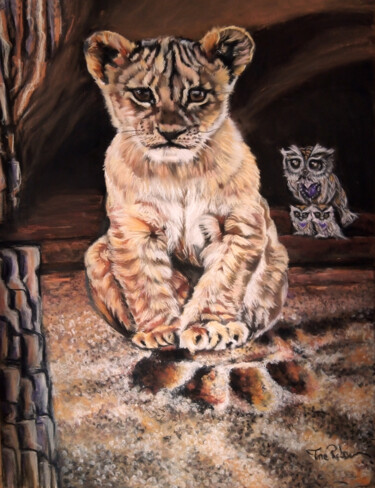 Peinture intitulée "Lionceau devient gr…" par Tinarebou, Œuvre d'art originale, Pastel
