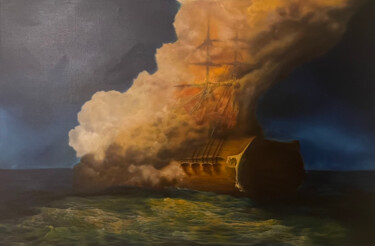 Ζωγραφική με τίτλο "Ablaze" από Roy Stomer, Αυθεντικά έργα τέχνης, Λάδι Τοποθετήθηκε στο Ξύλινο φορείο σκελετό