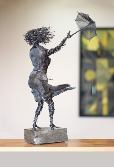 Playing with the wind (52x29x14cm 3kg iron, basalt) 雕塑 标题为“Playing with the wi…” 由Karen Axikyan, 原创艺术品, 金属