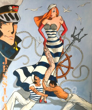 Provocante Jessica en Jean-Paul Gaultier Peinture intitulée "Provocante Jessica…" par Sylviane Bernardini, Œuvre d'art originale, Acrylique Monté sur Châssis en bois