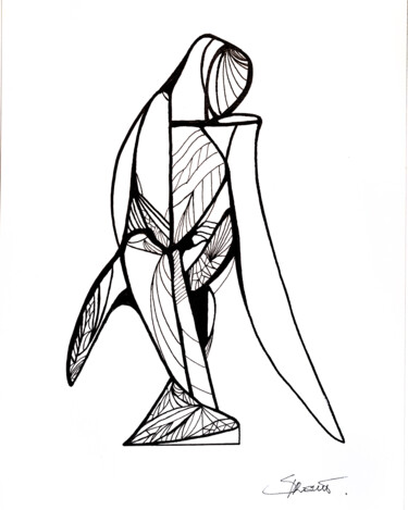 Dessin intitulée "Baigneuse de Banyuls" par Steve Drevet, Œuvre d'art originale, Encre