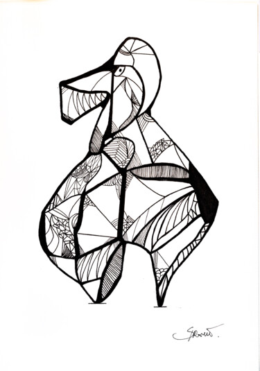 Dessin intitulée "Totem - 2" par Steve Drevet, Œuvre d'art originale, Encre