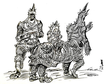 Dessin intitulée "Carapaces" par Iza, Œuvre d'art originale, Encre