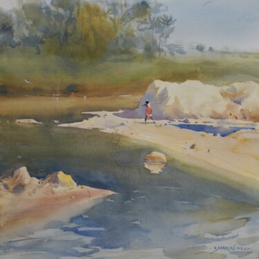 제목이 "Sunny day at rivers…"인 미술작품 Bhargavkumar Kulkarni로, 원작, 수채화