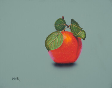 Peinture intitulée "Apple on Grey" par Dietrich Moravec, Œuvre d'art originale, Acrylique Monté sur Panneau de bois