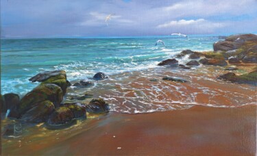 Peinture intitulée "Calme sur la côte" par Elena Cotté, Œuvre d'art originale, Huile