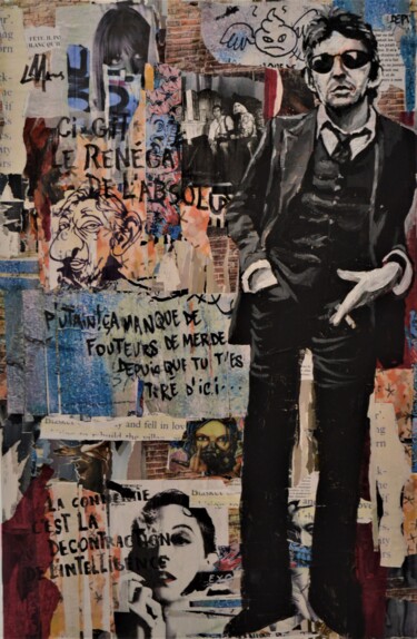 Schilderij getiteld "Fouteur de merde" door Sébastien Léonard (4 Mains), Origineel Kunstwerk, Collages Gemonteerd op Frame v…