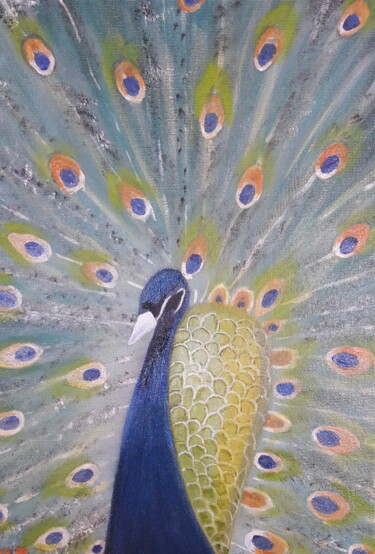 Painting titled "Pavoreal" by John Des Îles, Original Artwork, Oil