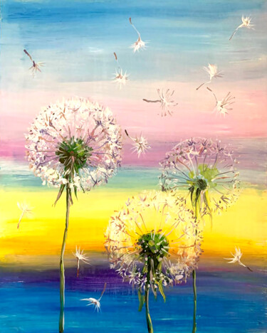 Dandelion parachutes Peinture intitulée "Dandelion parachutes" par Yelena Rybalkina, Œuvre d'art originale, Huile