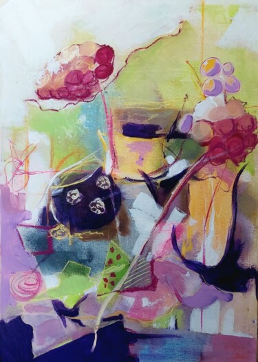Pique nique Peinture intitulée "Pique nique" par Hélène Zanet, Œuvre d'art originale, Acrylique Monté sur Carton