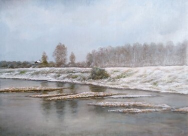 Painting titled "First Snow on Inia…" by Vladimir Abaimov, Original Artwork, Oil