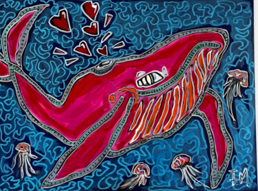 绘画 标题为“PINK WHALE” 由Frédérick Meunier, 原创艺术品, 丙烯 安装在木质担架架上