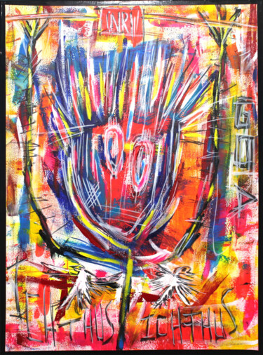 Peinture intitulée "ICHTHUS" par 0xec6d0, Œuvre d'art originale, Acrylique Monté sur Châssis en bois
