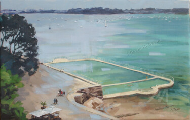 Peinture intitulée "Piscine du Prieuré" par Elisabeth Bazin, Œuvre d'art originale, Acrylique