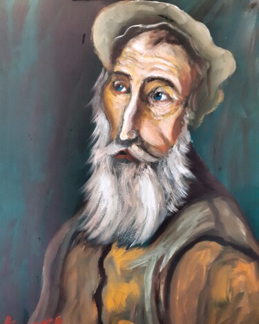 Painting titled "Le Vieux Pêcheur" by Amazeigh Bouzékri, Original Artwork, Oil