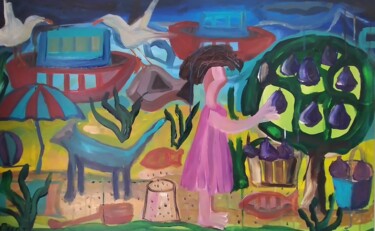 Peinture intitulée "Algarve, mar e figos" par Vitor Pisco, Œuvre d'art originale, Acrylique