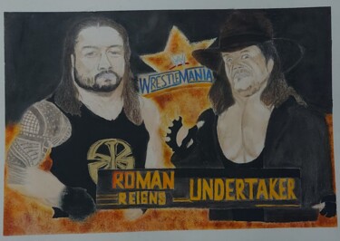 SANGRAM'S ROMAN REGINS AND UNDERTAKER CLASH AT WRESTLE MANIA 绘画 标题为“SANGRAM'S ROMAN REG…” 由Sangram Bubun, 原创艺术品, 喷枪