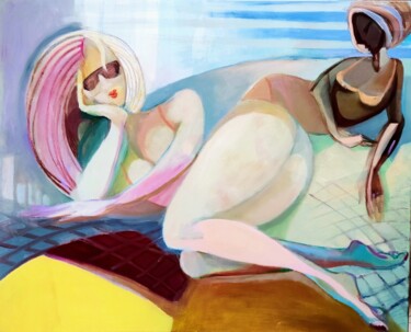 绘画 标题为“Na kocyku” 由Aldona Zając, 原创艺术品, 油 安装在木质担架架上