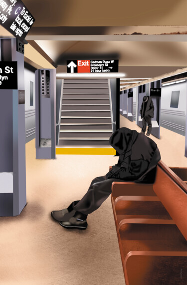 Métro de New-York Painting titled "Métro de New-York" by Marie Perony, Original Artwork, Digital Painting