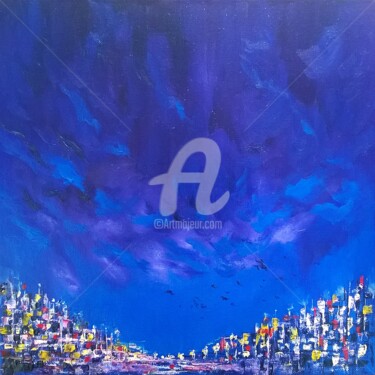 제목이 "NIGHTFALL"인 미술작품 Constantin Popescu로, 원작, 기름 나무 들것 프레임에 장착됨