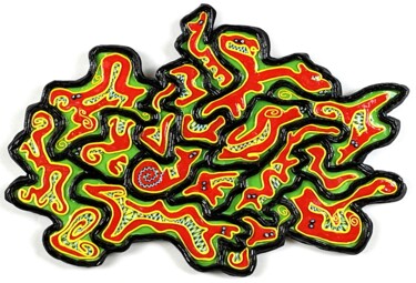 雕塑 标题为“Borders Red & Green” 由Sharon Bachner, 原创艺术品, 镶嵌 安装在木板上