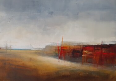 Painting titled "Au loin la mer" by Françoise Bellière, Original Artwork, Acrylic