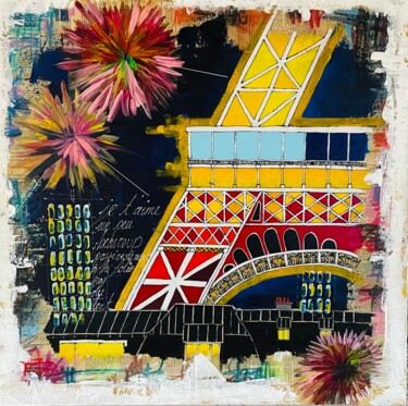 绘画 标题为“JE T’AIME,UN PEU,BE…” 由Eric Moteau Verneuille, 原创艺术品, 油 安装在木质担架架上