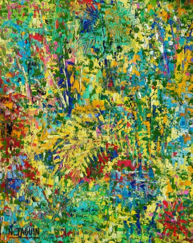 绘画 标题为“Le jardin exotique” 由Nathalie Jaguin, 原创艺术品, 油 安装在木质担架架上