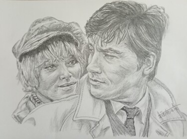 Portrait d'Alain Delon et Mireille Darc réalisé aux crayons 图画 标题为“Portrait d'Alain De…” 由Gilles Staub (LeCrayonAgile), 原创艺术品, 铅笔