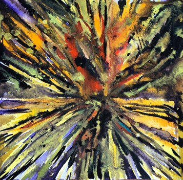 Peinture intitulée "Explosion" par O. Bar, Œuvre d'art originale, Aquarelle Monté sur Carton