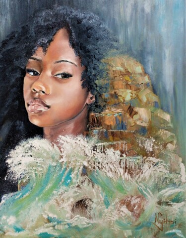 「Girl at the rock」というタイトルの絵画 Mirian Nyitraiによって, オリジナルのアートワーク, オイル