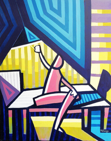 Painting titled "Turn off the light" by Federico Oscar Federico Gonzalez C, Original Artwork, Oil