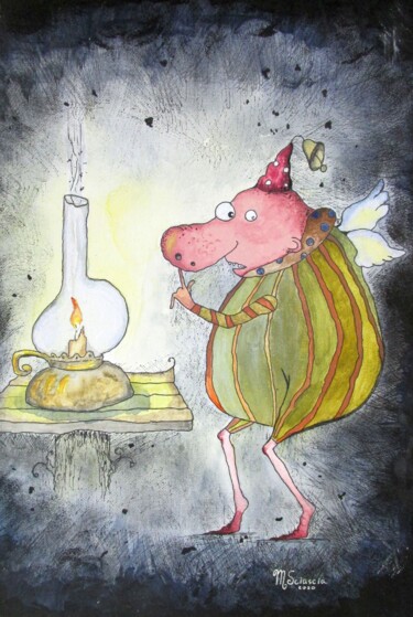 Картина под названием "Firefly with Lantern" - Marina Sciascia, Подлинное произведение искусства, Акрил