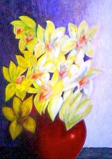 绘画 标题为“Yellow Orchids in R…” 由Irina Rabeja, 原创艺术品, 油 安装在纸板上