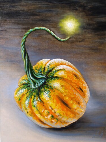 Pumpkin fire bomb 绘画 标题为“Pumpkin fire bomb” 由Anna Shabalova, 原创艺术品, 油 安装在木质担架架上