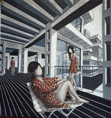 Pittura intitolato "Donne in architettu…" da Antonella Preti, Opera d'arte originale, Acrilico Montato su Telaio per barella…