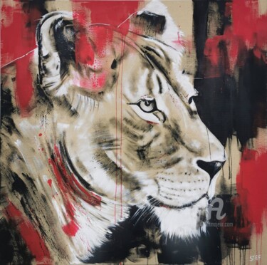 绘画 标题为“LIONESS #8” 由Stefanie Rogge, 原创艺术品, 丙烯 安装在木质担架架上