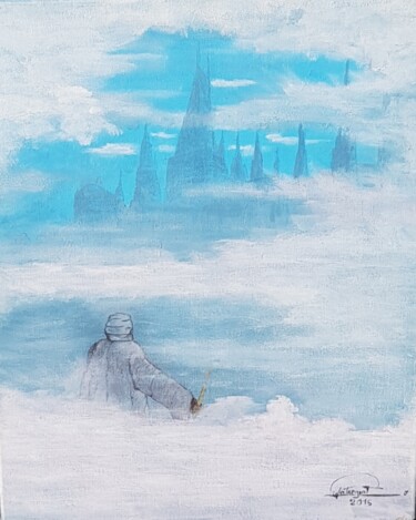 绘画 标题为“Dans la brume” 由Jerome Peitregnet, 原创艺术品, 丙烯 安装在木质担架架上